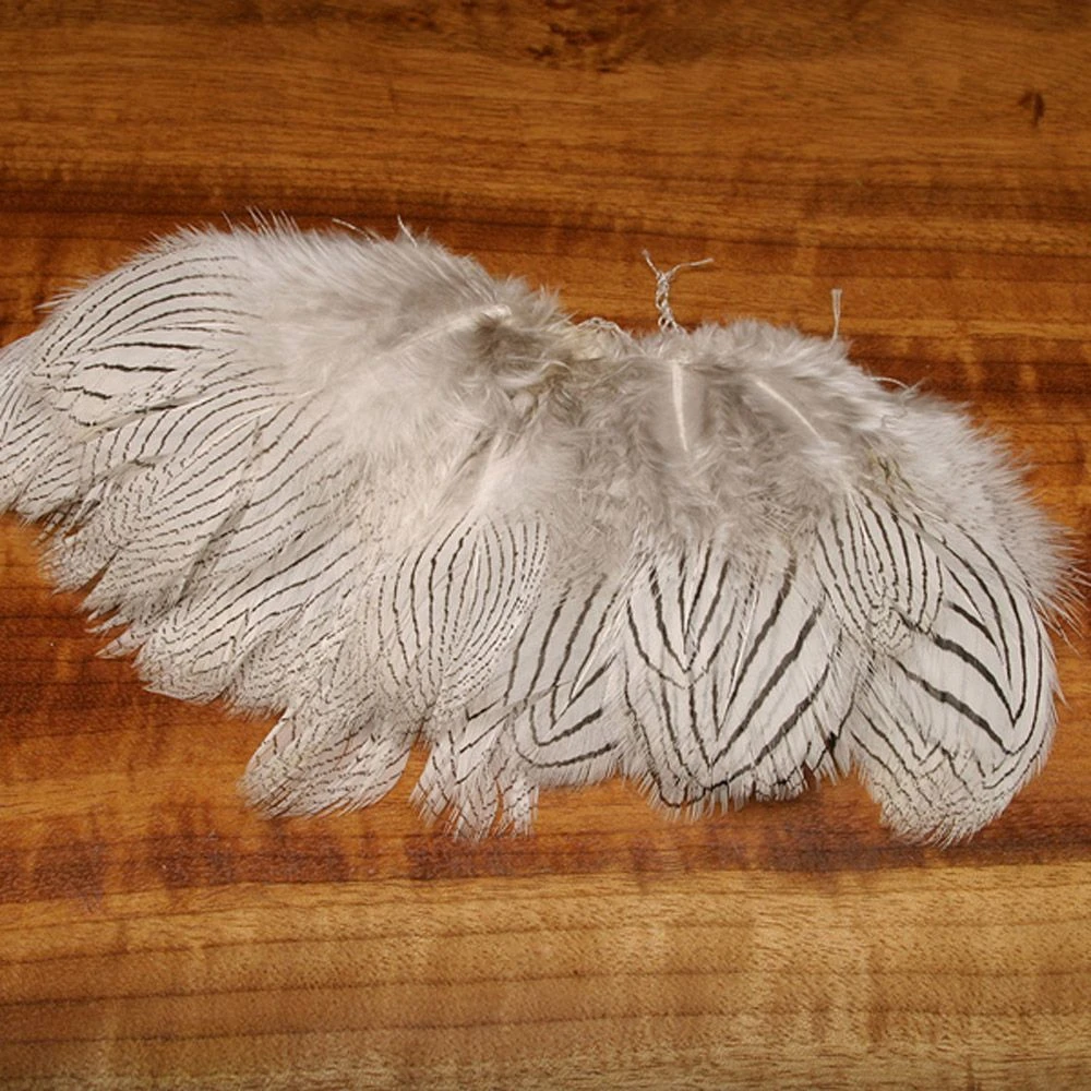 Hareline Strung Silver Pheasant Body Feathers 3 Hareline Strung Silver Pheasant Body Feathers